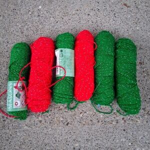 Vintage Caron Simply Soft Seasons Christmas Glitter Yarn Red Green Lot Of 6